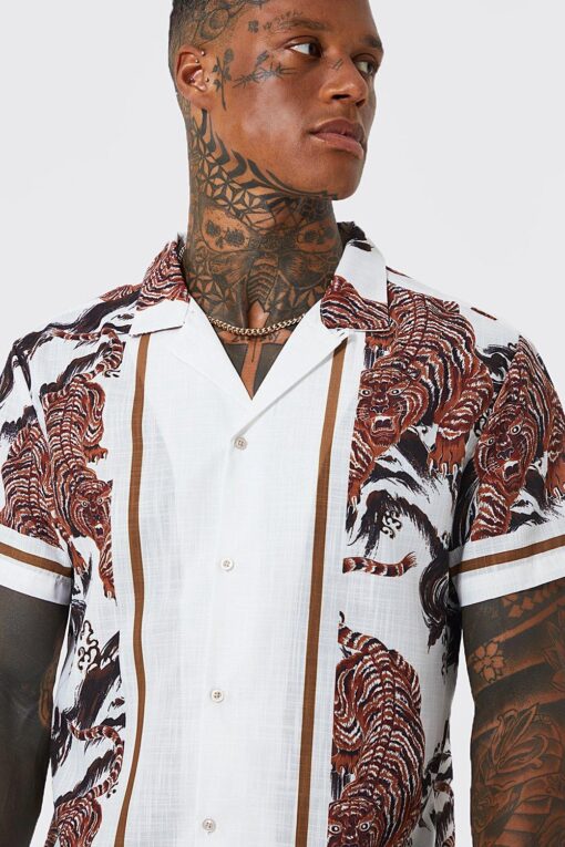 Poly Slub Tiger Print Shirt - Image 3