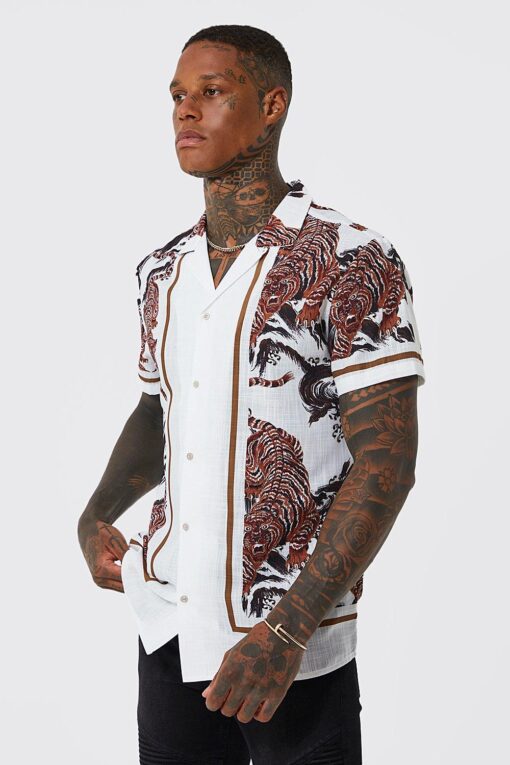 Poly Slub Tiger Print Shirt