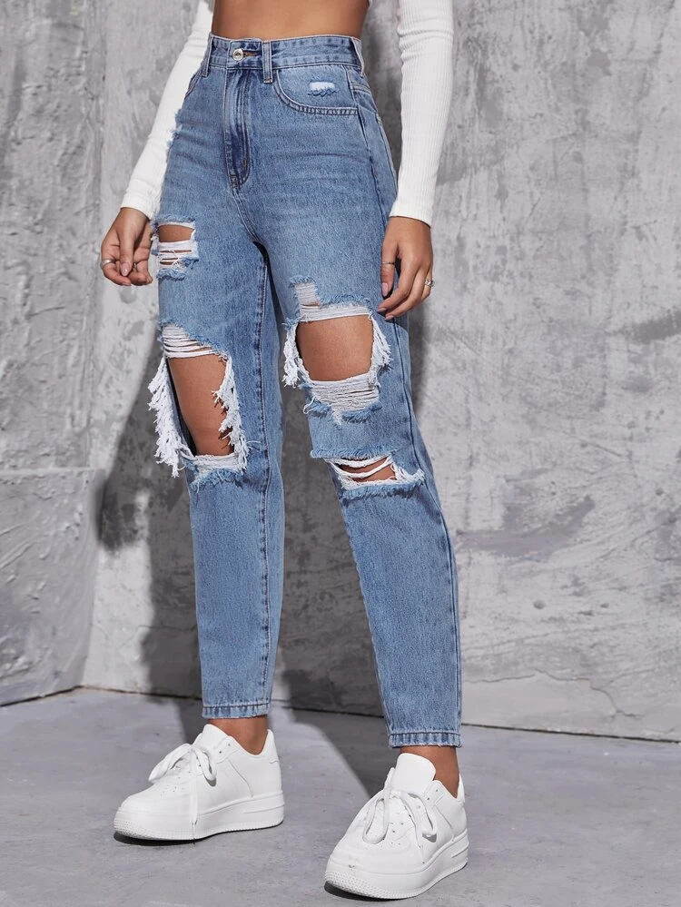 Straight leg ripped jeans