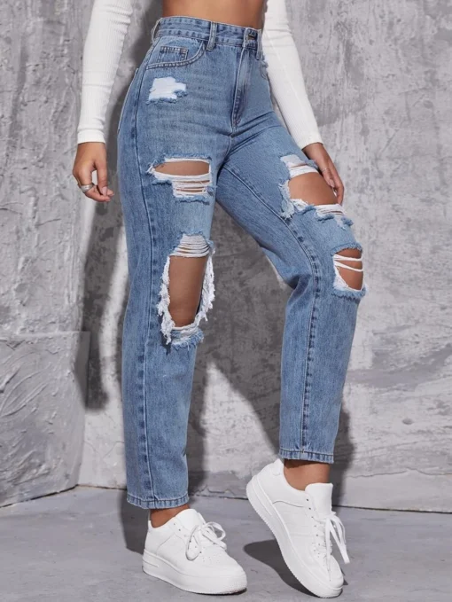 Straight leg ripped jeans - Image 3