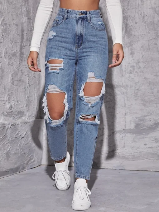 Straight leg ripped jeans - Image 5