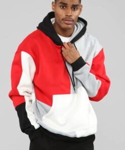 80's Color Block Hoodie - Red/Combo