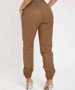 Brown High Waist Knot Detail Jogger Pants