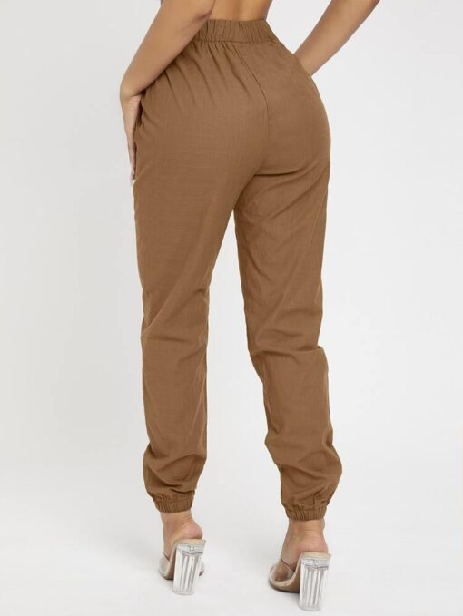 Brown High Waist Knot Detail Jogger Pants - Image 2