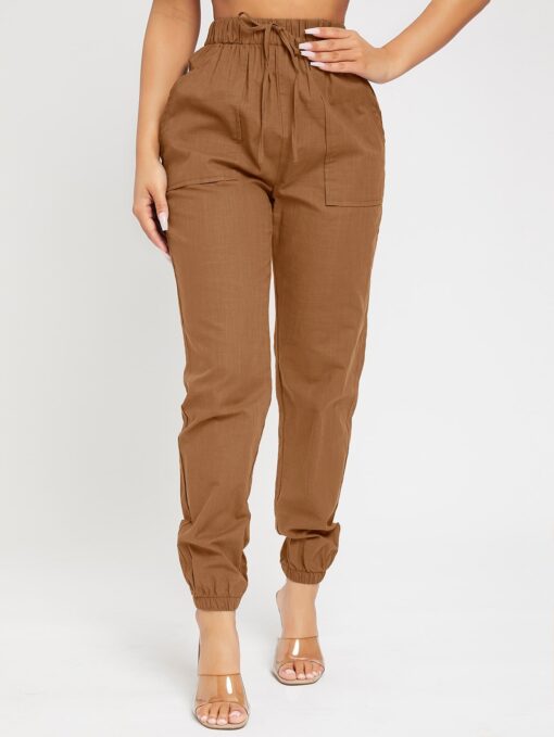 Brown High Waist Knot Detail Jogger Pants - Image 3