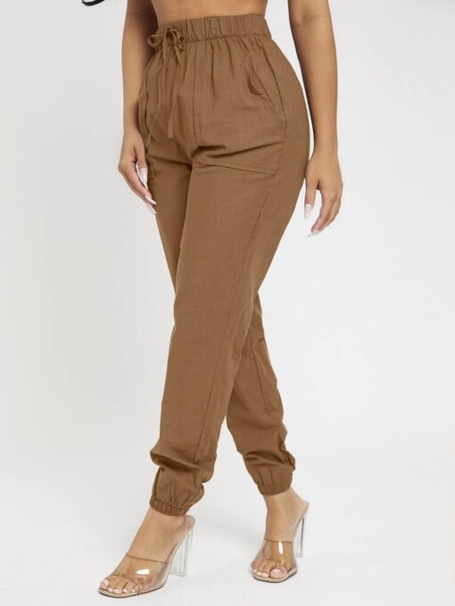 Brown High Waist Knot Detail Jogger Pants - Image 4