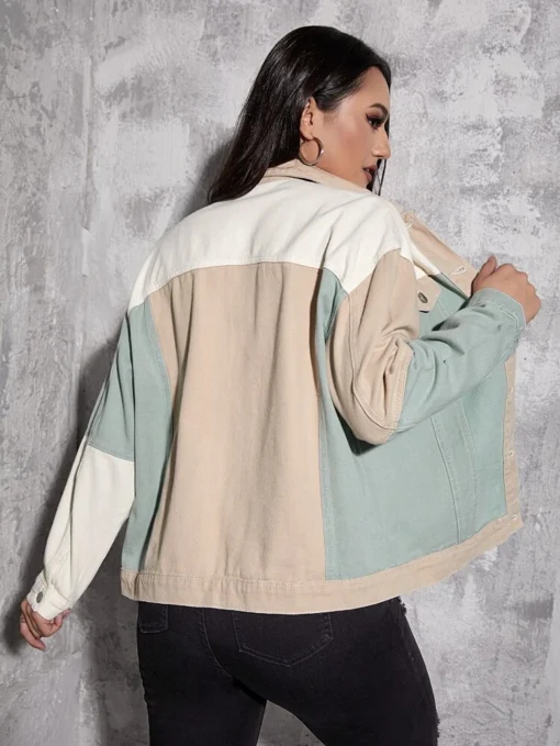 Color Block Drop Shoulder Denim Jacket - Image 3