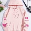 Butterfly And Letter Graphic Kangaroo Pocket Drawstring Hoodie