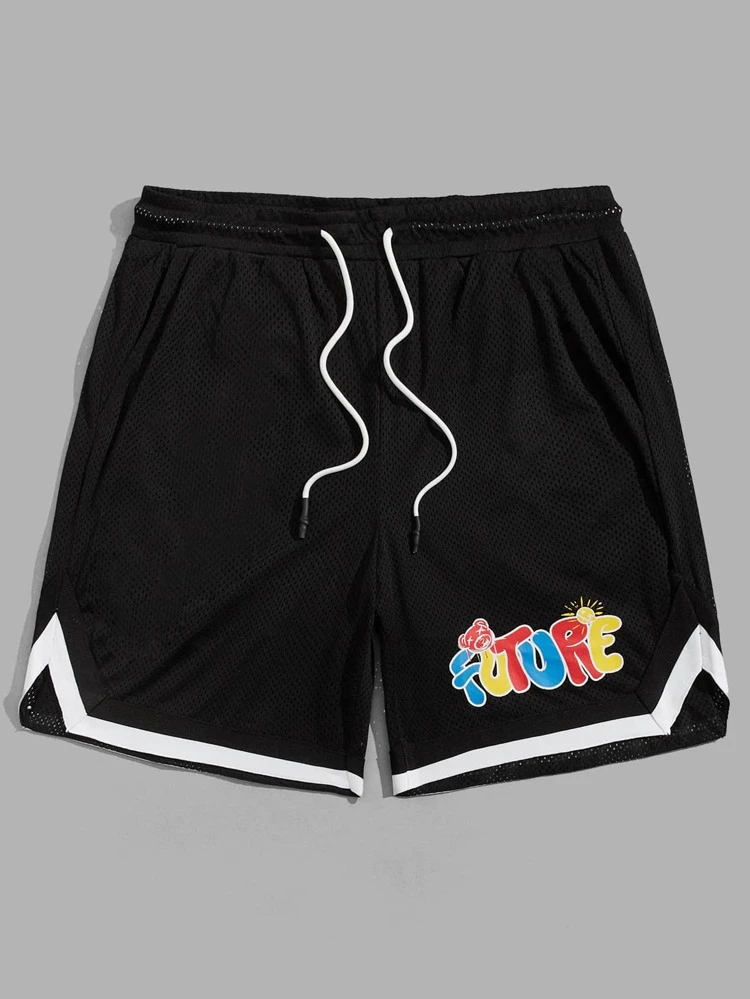 SHEIN Ghana Men Cartoon And Letter Graphic Striped Trim Shorts