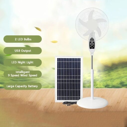 16 Inch Rechargeable Fan Built-in Battery With Solar Panel - Image 3